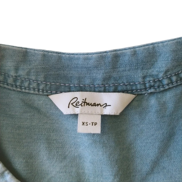 Reitmans Denim  Jean Sleeveless Blouse Raw Edges Faded Blue XS - Picture 6 of 7